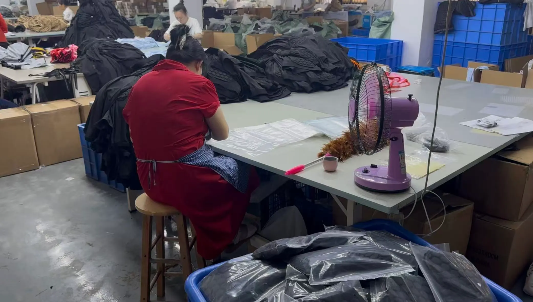 Finished sports protective garments prepared for packing