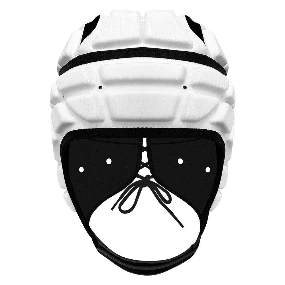 White adult soft rugby headgear with segmented EVA padding