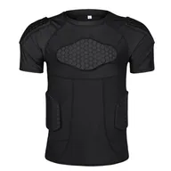 Black short-sleeve rugby padded shirt with chest, shoulder and rib padding